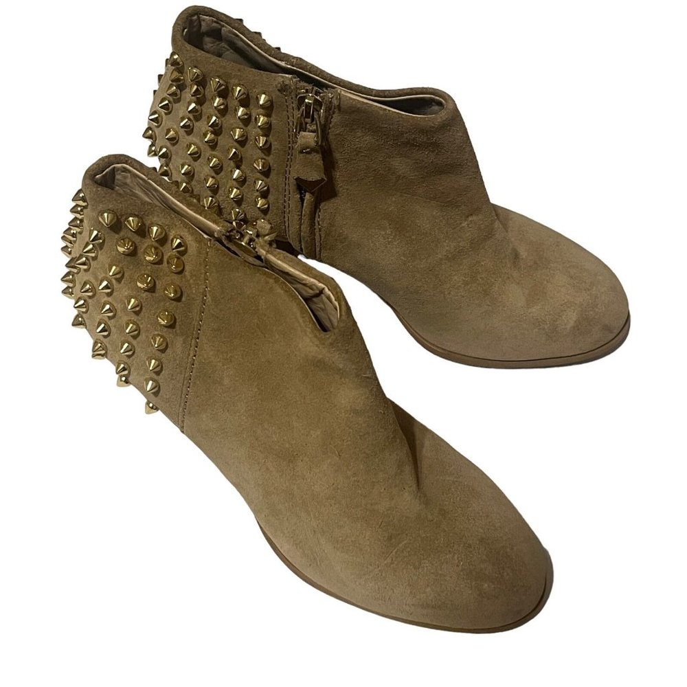 Zara Suede Leather Ankle Booties With Gold Studs Camel Beige Tan Dancing Size 38